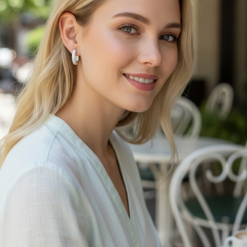 Silver Crystal Hoop Earrings - Elegant Women's Jewelry